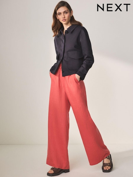 Coral Pink Premium 100% Linen Wide Leg Trousers (656113) | €6