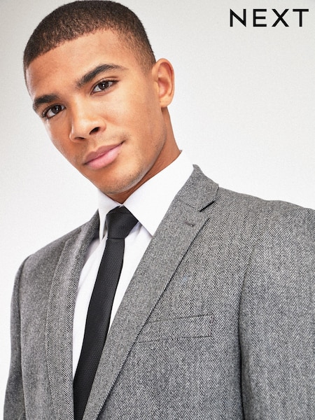 Grey Tailored Nova Fides Wool Herringbone Suit Jacket (656617) | €38