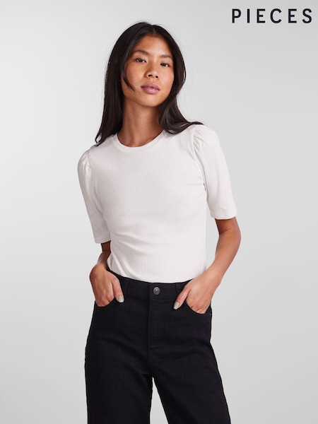 Weiß - PIECES Top mit Puffärmeln (656976) | 12 €