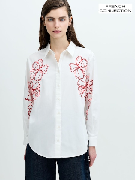 White - French Connection Alexis Cotton Embroidered Line Drawing Shirt