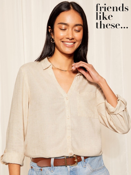 Friends Like These Long Sleeve Button Through Shirt with Linen (657443) | 166 LEI