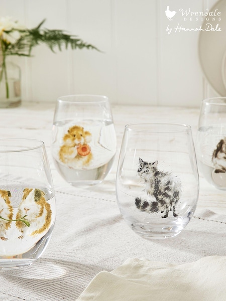 Set of 4 White Royal Worcester Wrendale Tumbler Glasses (657497) | €47