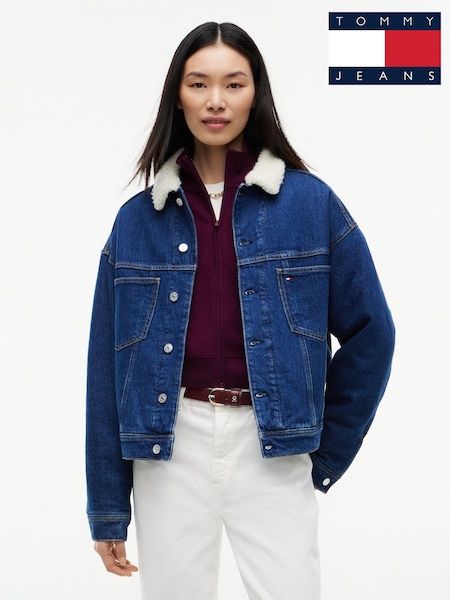 Blue - Tommy Jeans Teddy Collar Slim Denim Trucker Jacket