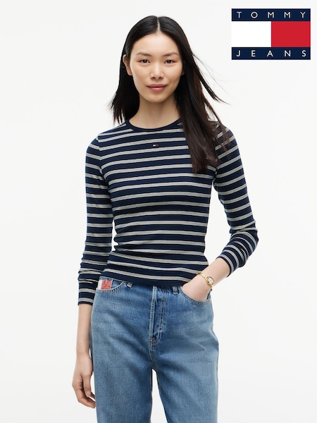 ダークブルー - Tommy Jeans Slim Ribbed Long Sleeve T-shirt