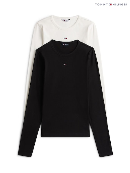 Biały - Tommy Hilfiger Slim Long Sleeve T-shirts 2 Pack