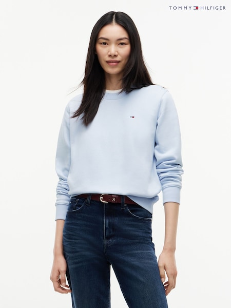 Azul - Sudadera de forro polar perchado con cuello redondo de Tommy Hilfiger