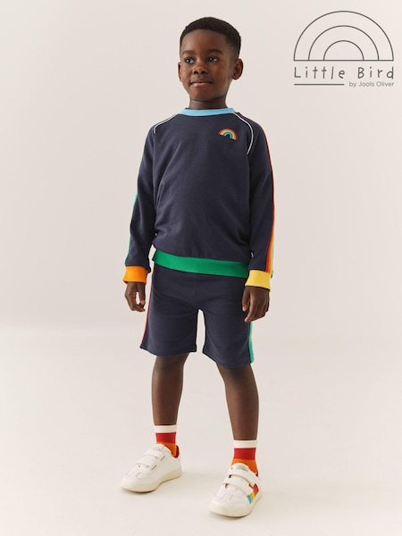 Little Bird by Jools Oliver Navy Rainbow Stripe 100% Cotton Jersey Shorts (657938) | €8 - €10