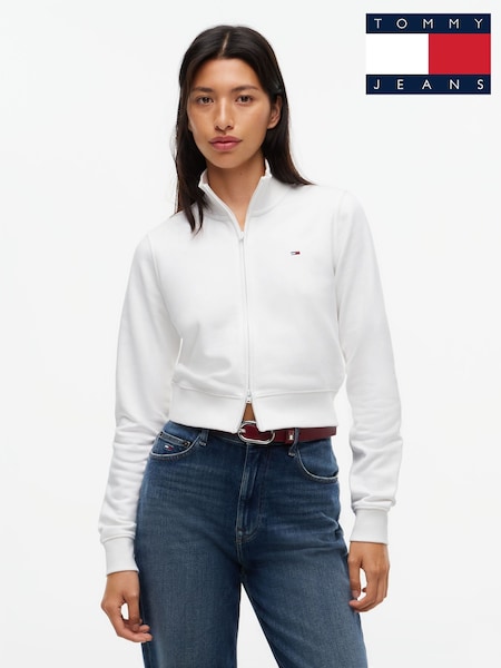 White - Tommy Jeans Funnel Neck Fitted Zip-thru Sweatshirt