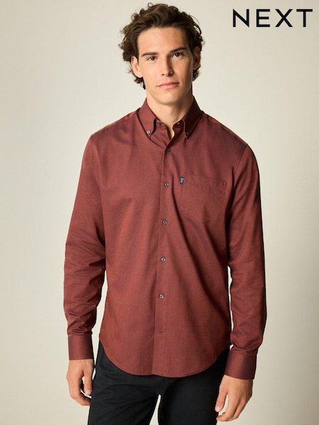 Brick Red Easy Care Long Sleeve Royal Oxford Single Cuff Shirt With Button Down Collar (658106) | 54 QAR