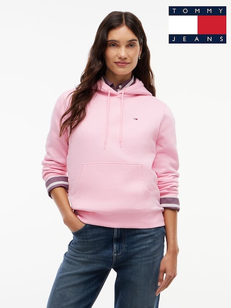 Pink - Tommy Jeans Brushed Fleece Drawstring Hoodie