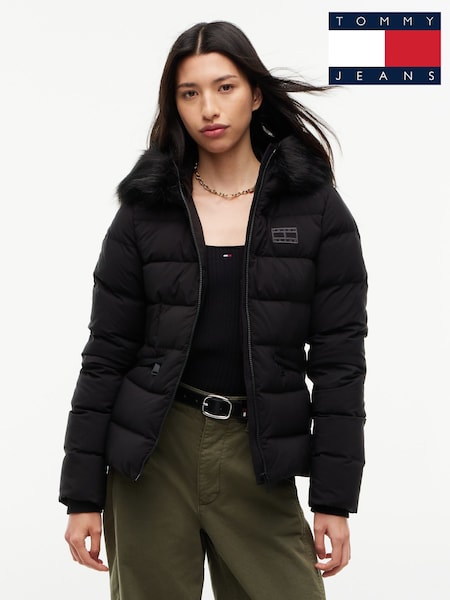 Black - Tommy Jeans Slim Down Hooded Puffer Jacket