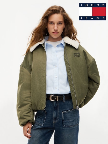 Vihreä - Tommy Jeans tekoturkiskauluksella varustettu ylisuuri bombertakki