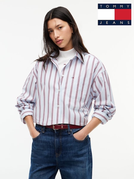 Blue - Tommy Jeans Oversized Fit Yarn Dyed Poplin Shirt
