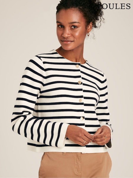 Joules Constance Cream & Navy Striped Cotton Cardigan (658841) | €65