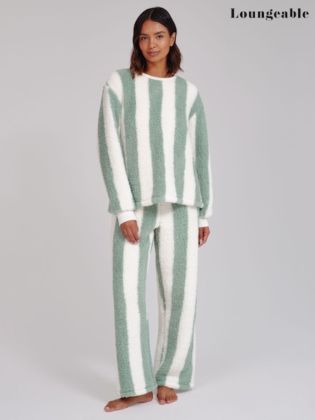 Green - Loungeable Borg Jumper & Wide Leg Trousers Lounge Set