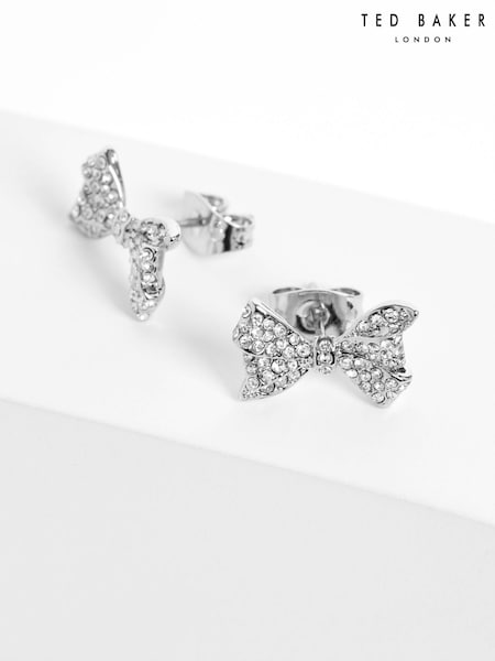 Ted Baker Silver Tone BARSETA Crystal Bow Stud Earrings (659043) | €44