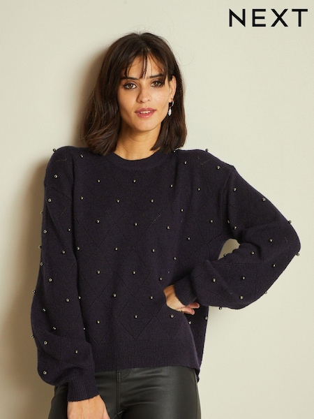 Navy Blue Pearl Embellished Jumper (659171) | €21
