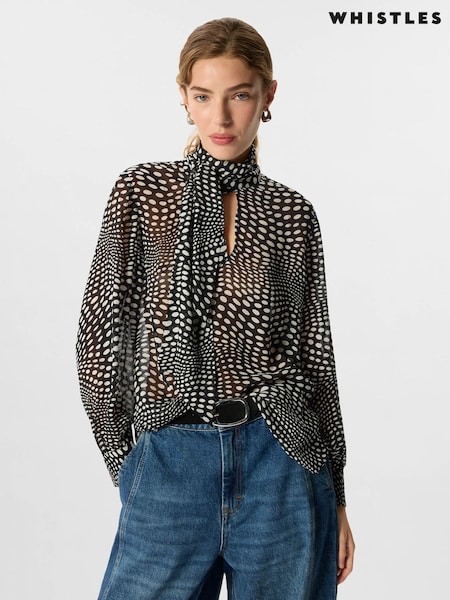Black - Whistles Mixed Spot Scarf Sheer Blouse