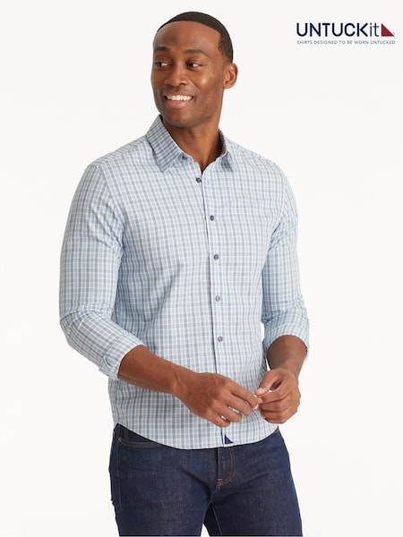 UNTUCKit Blue Wrinkle-Free Regular Fit Durif 100% Cotton Shirt (659282) | ₪402