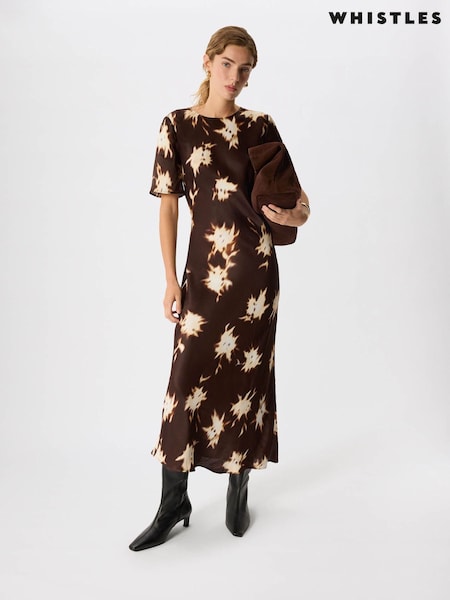 Brun - Whistles Shadow Floral Midi Dress
