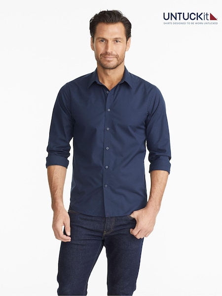 UNTUCKit Navy Blue 100% Cotton Wrinkle-Free Relaxed Fit Castello Shirt (659359) | €106