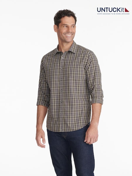 UNTUCKit Grey Dark Regular Fit Wrinkle Free Robertson 100% Cotton Shirt (659475) | 252 zł