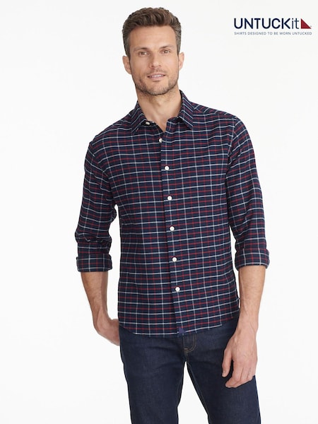 UNTUCKit Blue Dark 100% Cotton Flannel Regular Fit Bozeman Shirt (659484) | 237 zł