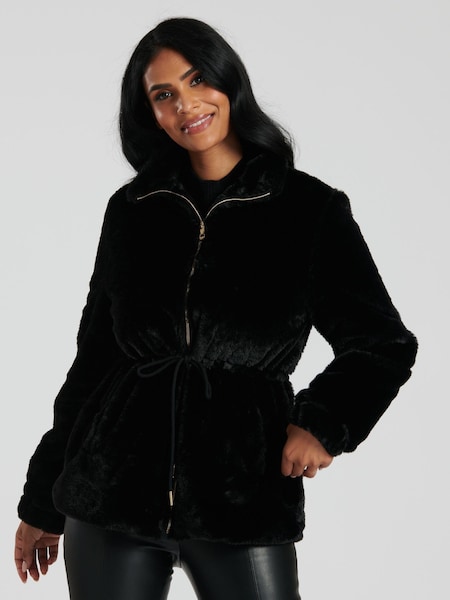 South Beach Black Faux Fur Jacket with Waits Ties (660013) | €31