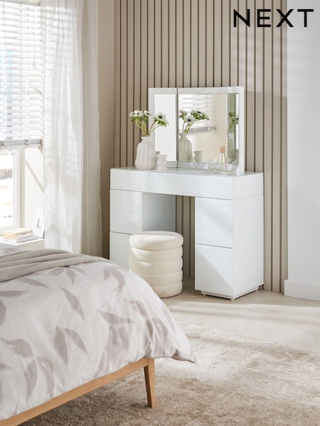 White Sloane Glass Collection Luxe 5 Drawer Console Dressing Table (660079) | €750