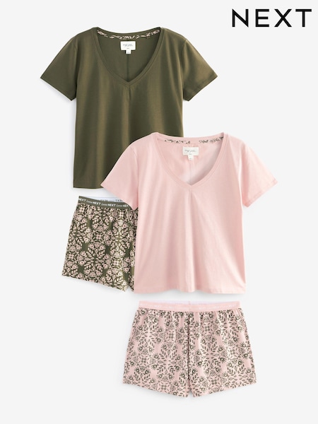 Khaki/Rose - Short Sleeve 100% Cotton Pyjama Sets 2 Pack (660374) | € 17