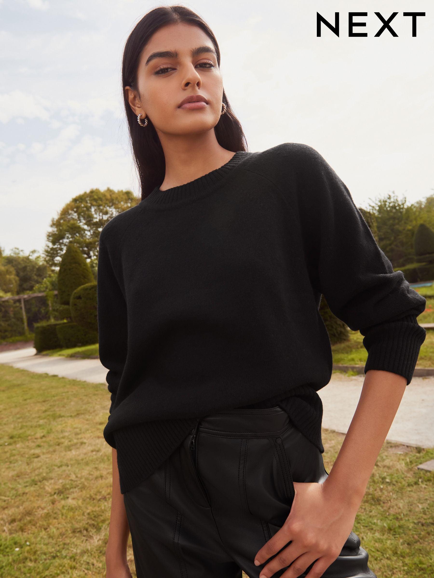 Womens black crew neck jumper new arrivals