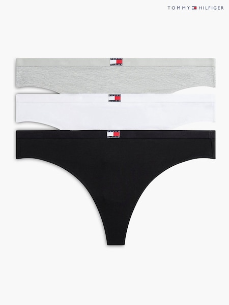 Black - Tommy Hilfiger Heritage Logo Thongs 3 Pack