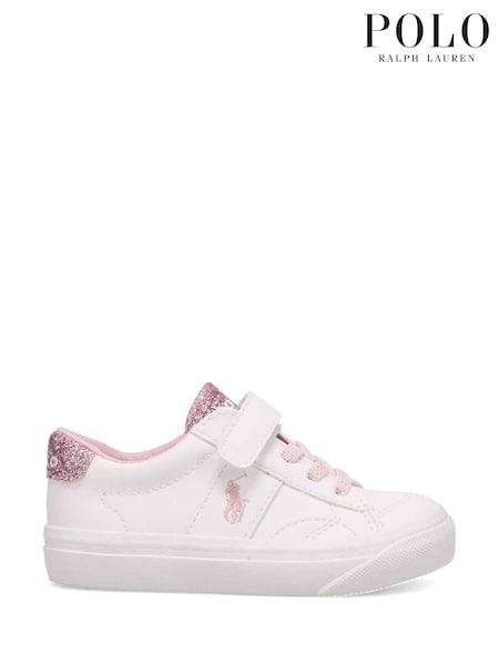Polo Ralph Lauren White/Pink Kids Glitter Ryley Trainers (661210) | €89