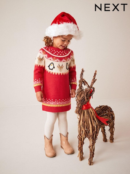 Red Reindeer Knitted Jumper Dress (3mths-7yrs) (661357) | €11 - €13