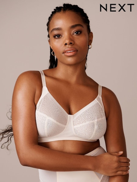 Cream Total Support Non Pad Non Wire Animal Print Mesh Bra with Side Support (661433) | €16