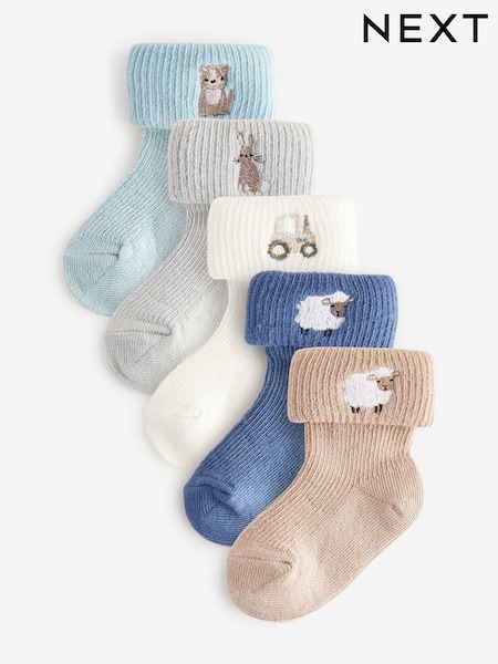 Blau/Neutral - Embroidered Roll Top Socks 5 Pack (0mths-2yrs) (661478) | 10 €