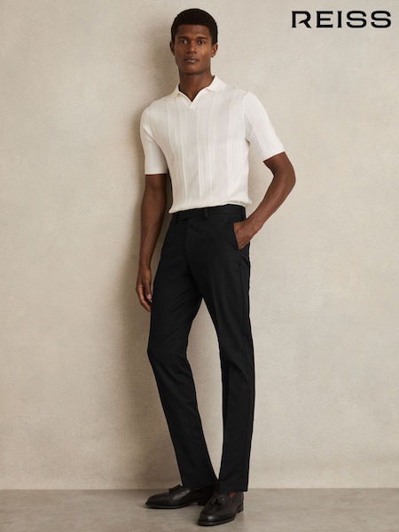 Reiss Black Eastbury Slim Fit Cotton Blend Chinos (661983) | AED850