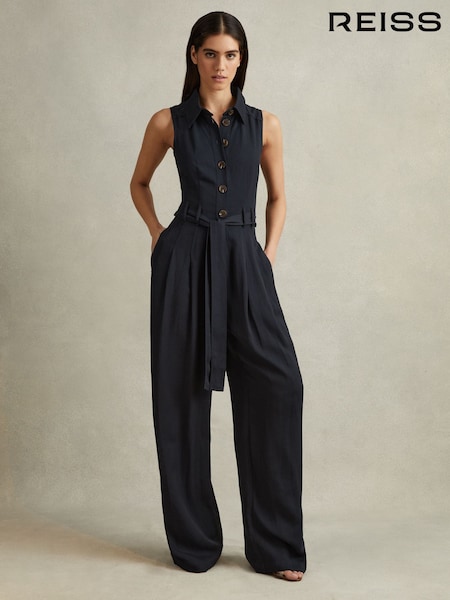 Reiss Navy Perla Belted Wide Leg Jumpsuit (662023) | € 309