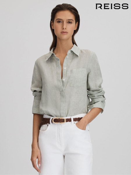 Reiss Sage Belle Linen Button-Through Shirt (662086) | AED706