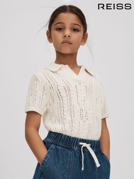 Reiss Ecru Eula 4-9 yrs Crochet Open Collar Polo Shirt (662129) | 257 QAR