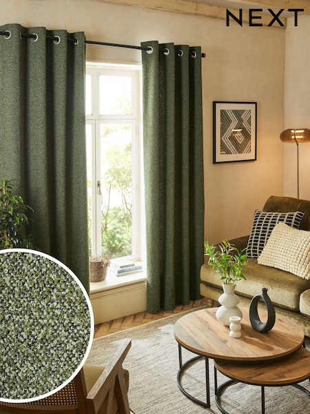 Olive Green Bouclé Textured Eyelet Lined Curtains (662209) | R$ 590 - R$ 1,470