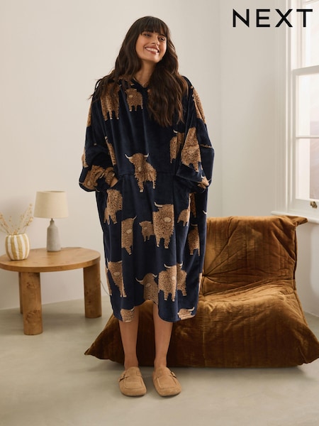 Navy Blue Hamish The Highland Cow Oversized Blanket Hoodie (662216) | OMR11