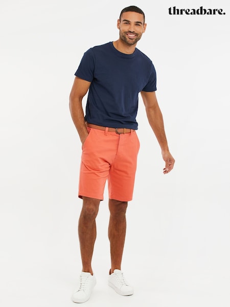 Roz coral - Pantaloni scurți chino elastici cu curea din țesătură elastică Threadbare (662253) | 179 LEI