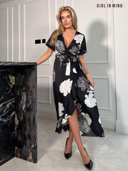 Черный в цветочек - Girl In Mind Farren Wrap Maxi Dress (662752) | €15