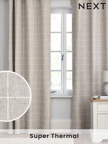 Natural Windowpane Check Super Thermal Eyelet Curtains (662975) | €69 - €119
