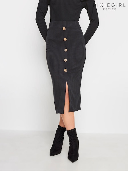 PixieGirl Petite Black Ribbed Button Skirt (663222) | € 42