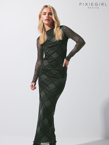 PixieGirl Petite Green Checked Maxi Mesh Skirt (663253) | ₪146