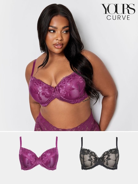 Yours Curve Satin Lace Padded Bras 2 Pack (663267) | R$ 385