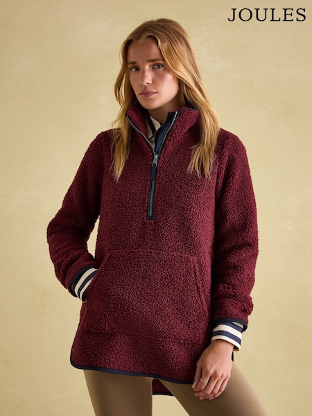 Joules Aldeburgh Burgundy Quarter Zip Fleece (663393) | €99