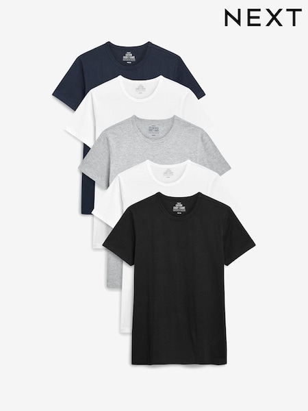 Black/Grey Marl/White/Navy Slim Fit 100% Cotton Layering T-Shirts 5 Pack (663537) | €49